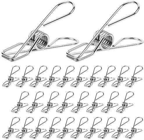 GAOHUI 30PCS Clothes Pegs for Washing Line, Long-Lasting Strong-Grip Washing Line Pegs, Stainless Steel Metal Clips for Snack Bag, Washcloth, Pictures, Paper, Kitchen, Office