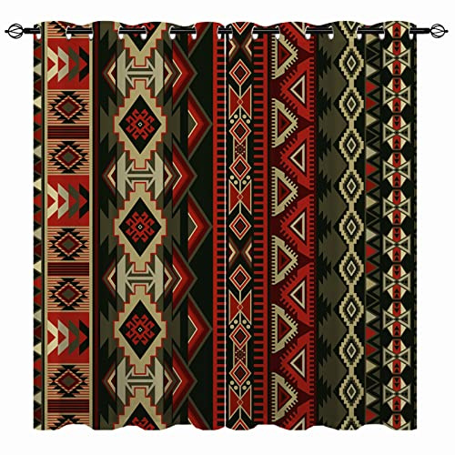 YUANZU Ethnische Vorhänge Geometrisches Navajo Design Ösen Gardinen mit Blickdichte Thermo Vorhang Kälteschutz Blackout Curtain Wohnzimmer Schlafzimmer Verdunkelung Fenster, 2 Stück, H 245 x B 140 cm