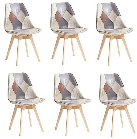 BenyLed - Juego de 6 sillas de comedor, sillas auxiliares lavables de piel sintética, de poliuretano, sillas de comedor modernas de medio siglo, asiento cómodo con cojín acolchado, color gris,CZBB04