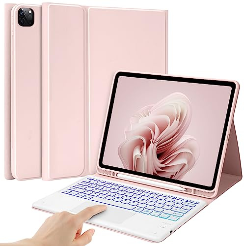 BQSS Funda de teclado para iPad Pro de 12.9 pulgadas 2022-6ª/2021-5ª/2020-4ª/2018-3ª generación- Funda delgada para teclado con panel táctil, teclado retroiluminado desmontable, conector inteligente