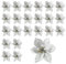 GEERDAN 24 Piezas Flores Poinsettia Brillante, Flores Artificiales, Decoraciones Árbol Navidad (Plateado)