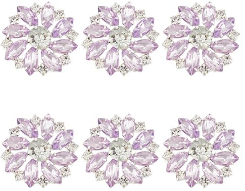 FINGERINSPIRE 6 bottoni a forma di fiore con strass, 26 mm, in ottone, con strass, color prugna, decorazioni da cucire, con 1 foro, decorazioni per gioielli, artigianato, feste di nozze, vestiti fai