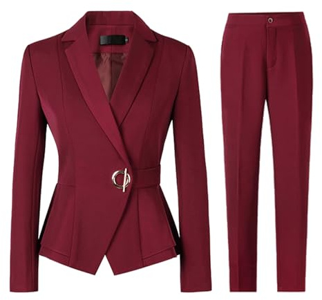 Hosenanzug Damen Elegant 2 teiler Einfarbig Formell Hosenanzüge Hose & Blazer Kombinationen Einreihig Anzugjacke Longblazer Anzughose OL Pendler Kostüm Party Arbeitsanzug Professionelle Kleidung