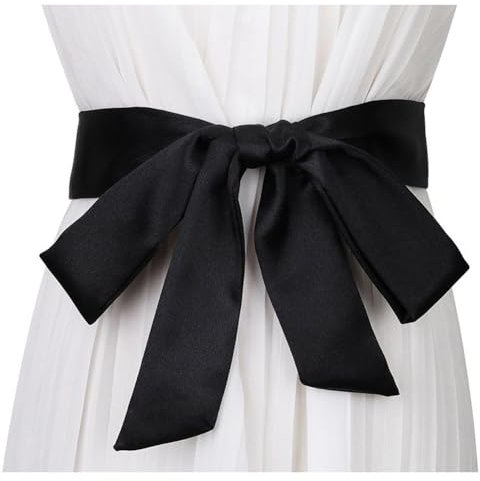 HAORUN Schwarzer Satin-Gürtel für japanische Kimono-Robe, Schwarz, Einheitsgröße