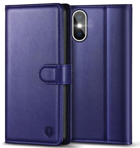 Kuafcase Compatible for iPhone X/XS Case with 4 Card Slots Magnetic Closure Kickstand Shockproof Protective Phone Case Compatible for iPhone X/XS - Blue