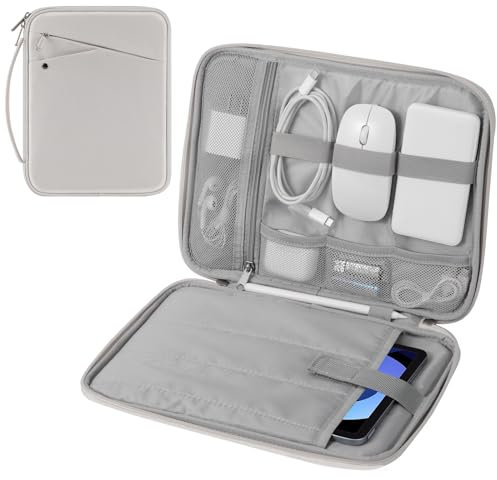 MoKo Custodia Morbida con Maniglia per Tablet da 9-11 Pollice, per iPad Pro 11 M4 2024/11 pollici iPad Air M2 2024/iPad 10a 10,9 2024/iPad Air 5/4 10,9, Galaxy Tab S9/S8/S7/A9+/A8/A7, Grigio + Bianco