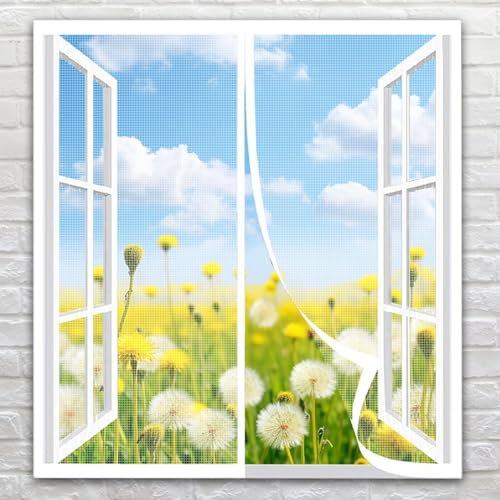 Mosquito Net Windows Blind Mesh Fly Curtain Keep Insects Out Magnetic Top to Bottom Seal Snap Shuts Automatically Easy to Install White,105x140cm
