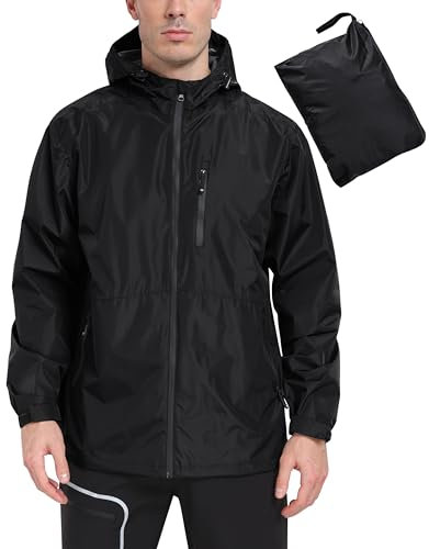 MoFiz Homme Vestes Imperméables Veste de pluie Pliable Légère Vêtements Imperméable Coupe-vent for Cyclisme Plein air Voyage Randonnée Course à pied Noir Taille EU 3XL