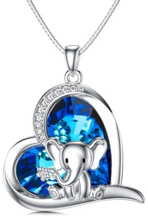ROMANTICWORK Elefant Kette 925 Sterling Silber Kristallen Herz Elefant Anhänger Halskette Süßer Elefanten Schmuck Geschenke für Damen Mädchen