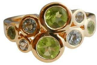 Peridot und blautopas Edelstein Cocktail Vergoldet Sterling Silber ring - Natürlicher Edelstein - Geburtstagsgeschenk - Handgefertigte Geschenkideen für Frauen (US Size 6 / Diameter 16.5)