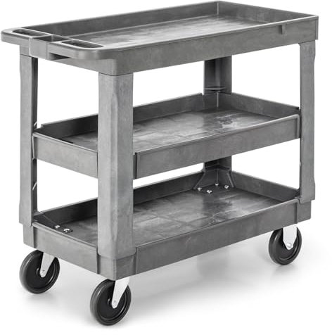 GYMAX Werkzeugwagen, Werkstattwagen mit Griff, Werkstatt-Rollwagen bis 250kg belastbar, Transportwagen mit Universalrollen, Rollwagen für Lagerhaus & Werkstatt, 86 x 44 x 77 cm (3 Etagen)