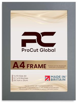 Procut Global Picture Frames A4 Dark Grey-Modern A4 Photo Frames With Safe Perspex Front & Wall Hanging Hooks -Premium Synthetic Wood- Handmade Frames