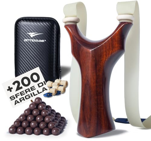 Zetterrank Rosenholz Zwille Steinschleuder Bundle Set,Holz Slingshot Schleuder mit Gummiband,Einfache Gummiband-Anbindung,Zwille für Erwachsene mit Ersatzgummi und Tonkugeln. (Eckig, Rosenholz)