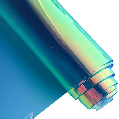 ONEART | Holographische schillernde PVC-Folie, 40×135 cm Transparentes Vinyl-Gewebe für Taschen DIY-Dekor-Projekte-Blau