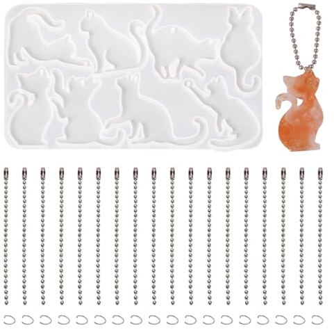 PandaHall - Moules en silicone en forme de chat, en forme d'animaux, 3D, en résine UV, avec sphères en fer, anneaux ouverts pour l'artisanat et la création de bijoux