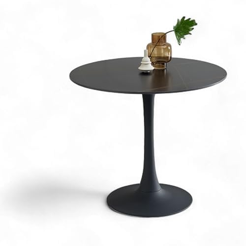 JOSH Esstisch rund in Marmor Optik, Schwarz - Außergewöhnlicher Esszimmertisch mit Metallgestell für Küche und Esszimmer - 90 x 75 x 90 cm (B/H/T)