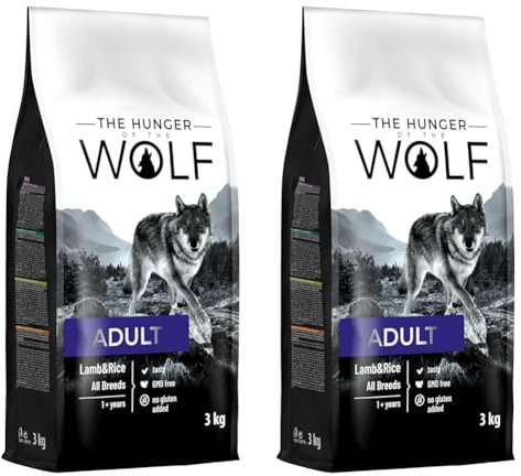 The Hunger of the Wolf Hundefutter für ausgewachsene Hunde Aller Rassen, Fein zubereitetes Trockenfutter mit Lamm und Reis - 3 kg (Packung mit 2)