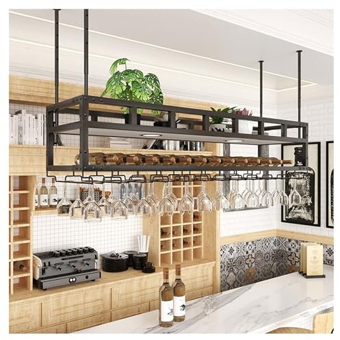 Schwebender Metall-Wandschrank mit hängendem Weinglasregal, Mini-Barregal für Whiskey und Flaschen, Schwarz (60 x 30 cm)