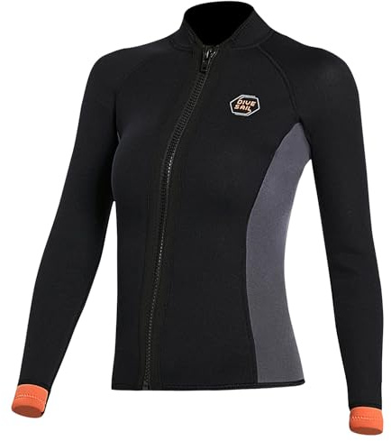 Giacca in neoprene, da donna, 3 mm, in neoprene, per tenere al caldo, a maniche lunghe, con cerniera frontale, parte superiore in neoprene per immersioni, surf, snorkeling, nuoto, sport acquatici