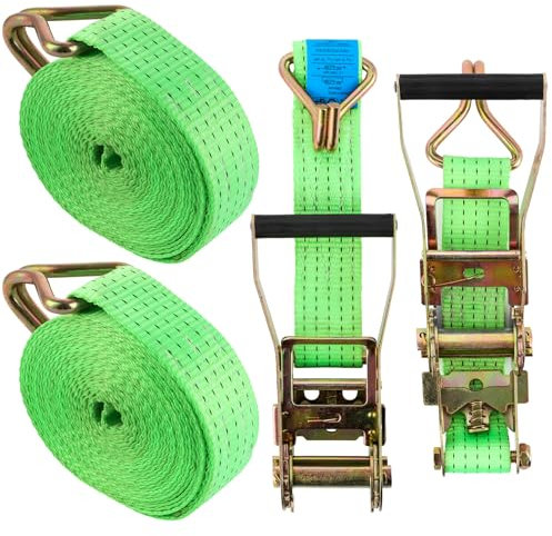 FWEEK 2 correas tensoras de 3000 kg, 10 m, con carraca y gancho, 50 mm, correas de amarre, correas de amarre, correas de amarre, correas de amarre verde para cargo, motocicleta, camiones