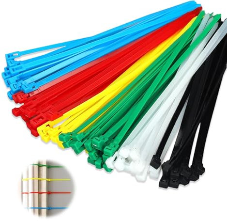 100 Pcs Coloured Cable Ties, 200x5 mm Reusable Cable Tie, Nylon Self Locking tie Wraps 6 Colors Red/Yellow/Green/Blue/Black/White Duty Cable Ties for Gardening Home Office