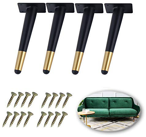 Metal Furniture Support Legs Set of 4 Black Oblique Legs for Sofa Wrought Iron Coffee Table TV Stand and Cabinet Strong Bearing Capacity Wear resistant Anti Slip 5.91 inch (15cm) Height