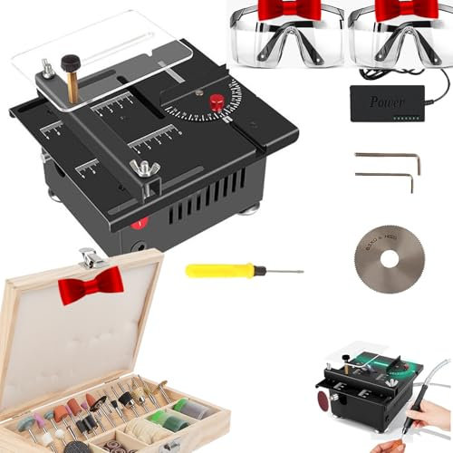 Mini Table Saw for Crafts, 2024 Upgrade Liftable Mini Multi-Functional Table Saw, Portable Electric Small Wood Cutting Desktop Cutter Engraving Machine,Adjustable Mitre Tablesaw Polisher Tool (A)