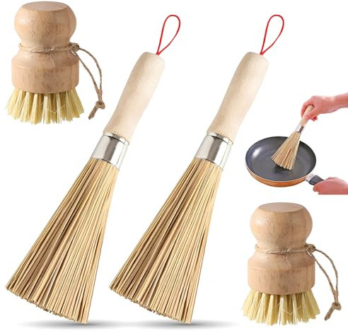 Cepillo de Limpieza para Sartenes de Bambú Escoba de Limpieza de Bambú con Mango Largo Cepillo para Platos de Bambú para Cocinas Restaurantes Aparatos de Limpieza Productos Naturales Puros (4)