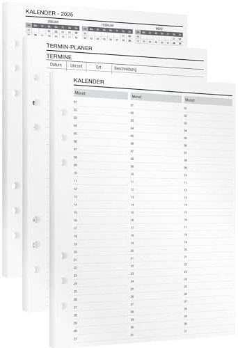 KOMPASS® Kalender & Terminplaner | 5 DIN-A5-Einlagen für Ringbuch-Planer | Jahreskalender 2025 & 2026, Monatskalender, Termine & Deadlines | Bullet Journal Terminplaner Kalendereinlagen Nachfüllbar