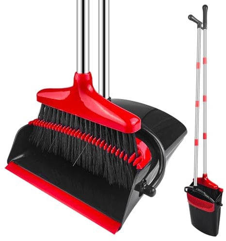 Luazvilkpsar Juego de Escoba y Recogedor, Recogedor Plegable de Pie y Escoba, Broom y Dustpan Plegable de Mango Largo con Peine Dientes, Broom Alta y Dustpan Folding, para Interior, Cocina