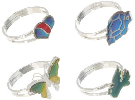 VALICLUD 1 Satz Thermochrome Ringe Geschlechtsdekorationen Pflanzengefühlsring Druckknopf Damen Einzel Und Kinderring Für Stimmung Herz Fingerringe Ringschmuck Mini Cartoon 4 Stück