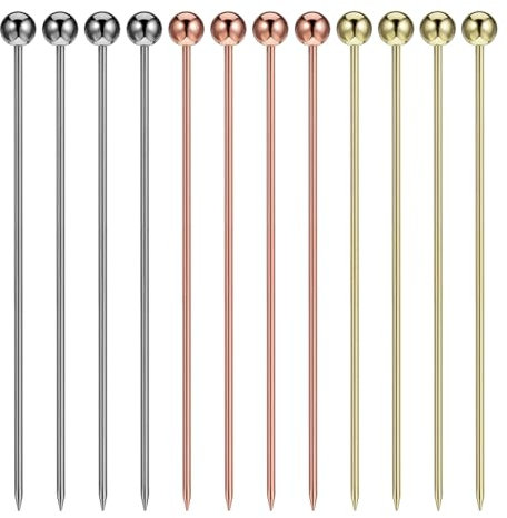 Oruola 12 pinchos de cóctel de acero inoxidable, reutilizables, palillos de cóctel, palillos de acero inoxidable, palillos de martini, brochetas de metal para fiestas (oro, plata, oro rosa)
