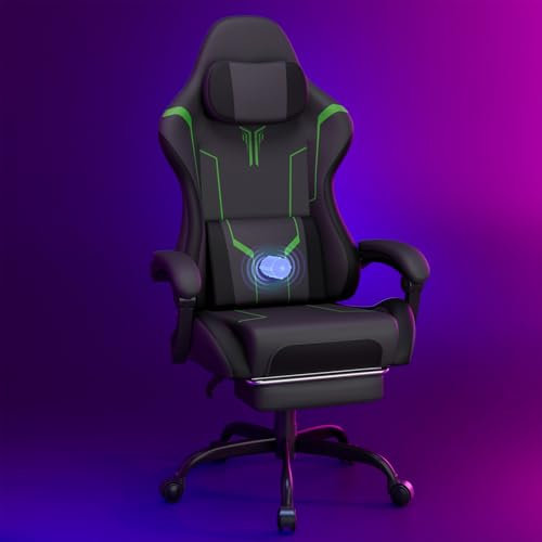 Soontrans Sedia da Gaming con Massaggio KJ433 Sedia Gaming con Poggiapiedi e Cuscino (Pelle Grigio)