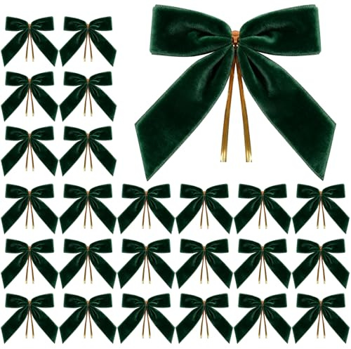 Miaikoe 24 Stück Samt Weihnachtsbögen für Weihnachtsbaum, Girande, Geschenkverpackung, Handwerk, Hochzeit, Twist Krawatte Bögen für Home Holiday Dekor (Breite von 2,5 CM, 8,9 x 8,9 CM, Dunkelgrün)