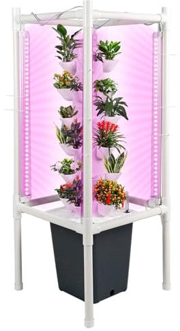SanBouSi 30 Löcher Hydroponic System Hydro Tower mit LED-Pflanzenleuchte, Vertikale Hydroponisches Anzuchtsystem Automatische Bewässerung für Obst und Gemüse