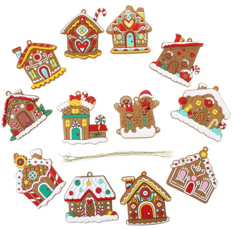 Warmhm 12 Stück Teiliges Weihnachtsbaum Dekoration aus Hängende Lebkuchenhaus Ornamente für Xmas Party Deko für Weihnachtsfeiern und Foto Requisiten