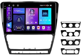 9 Android 15 Pantalla Táctil Radio 2 DIN Coche Pantalla para Volkswagen Skoda Octavia 2 A5 2007-2014 con Enlace Espejo/GPS/FM/BT/Ventilador de refrigeración/Reproductor Multimedia(2+32G)