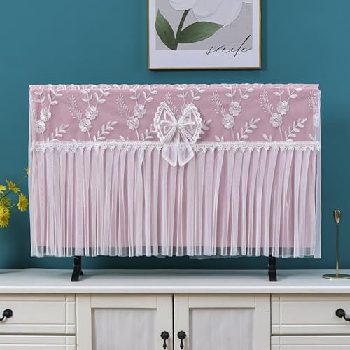 Treer Funda de Polvo para TV 32 a 75 Pulgadas, Funda para Televisor Tela de Encaje Cubierta Antipolvo TV Universal Lavable para Protector Cubierta Pantalla (85 pulgadas,H12-rosa)