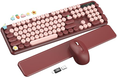 Wireless Keyboard and Mouse Combo, Cute Typewriter, Magnetic Wrist Rest | Full-Size, Round Keycaps, Smart Sleep Mode, 2.4GHz Stable Connection for Mac/Windows/PC, Office or Home, Trueque CK24