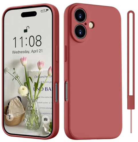 HGH für iPhone 17 Hülle Silikon mit 1 Lanyard, Rot | Handyhülle für iPhone 17 Dünn Rundumschutz mit Microfiber-Innenfutter Kratzfest Schutzhülle