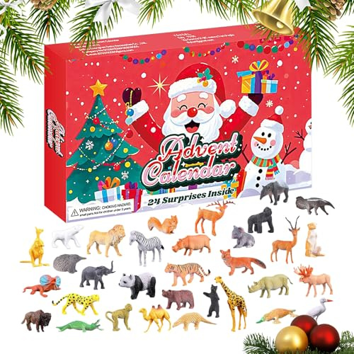 Weihnachtskalender - 24 Tage Tier Adventskalender Mit 24 Überraschungen | 32 Tierfiguren für pädagogisches Lernspiel Kinder Feiertage