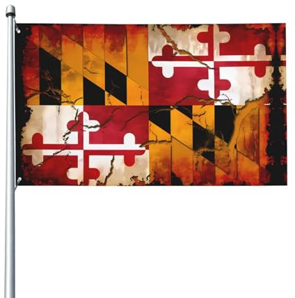 Vintage-Flagge aus Holz, Maryland-Flagge, Gartenflagge, 90 x 152 cm, lebendiger Druck, Polyester-Banner, einfach aufzuhängen, für Terrasse, Party, Camping.