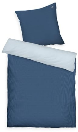 Tom Tailor Satin-Bettwäsche, 80x80 cm + 155x220 cm, 100% Baumwolle, mit Paspel und Logo-Stickerei, mit Reißverschluss, FINE Stripes Dunkelblau, Hellblau (Dark Navy & Sky Blue)