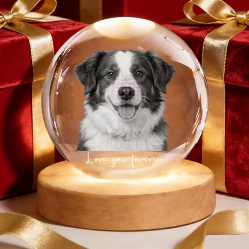LAISHENGTE Bola de Cristal Personalizada Grabada con Tu Propia Foto, Regalo Conmemorativo para Amantes, Familia, Amigos, Perros (Redonda)
