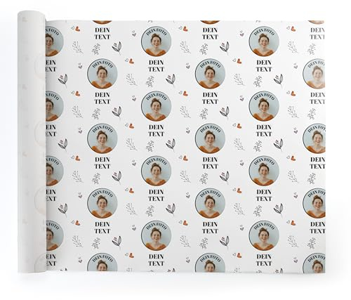 Geschenkpapier personalisiert – zu Geburtstag, Weihnachten, Hochzeit selbst gestalten – mit Foto und Name – Rolle: 47 cm breit, ab 1 m lang – (Motiv 2 - Herzen)