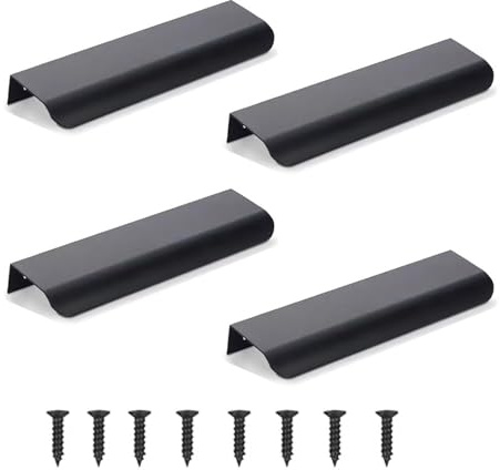 GSHUR 4 Pezzi Maniglie per Mobili, Maniglie per Armadio con Cerniera, Maniglie per Cassetti in Alluminio, Maniglie Nascoste per Mobili Invisibili, Maniglie per Cucina - Angoli Arrotondati, Nero, 40 cm