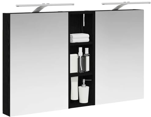 vidaXL Badezimmerschrank-Set 3 pcs 100 x 10,5 x 60,5 cm Holzwerkstoff, Badezimmer-Schrank, rechteckiger LED-Spiegel, moderner Wand-Organizer, praktischer Platzsparer