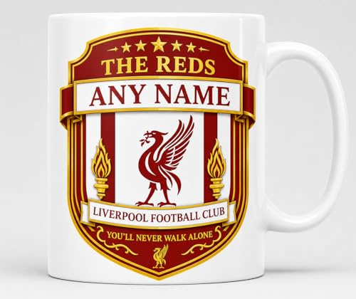 Personalised Liverpool Football Style Ceramic Mug, Custom Name, White, 11oz, Glossy Finish, Dishwasher Safe, Soccer Fan Gift