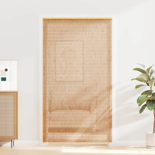 GeenYuu Rideau de porte en bambou 120 x 220 cm avec barre en bois, 120 brins fins en bambou, moustiquaire pour porte de balcon, fenêtre, porte de terrasse, protection efficace contre les insectes et