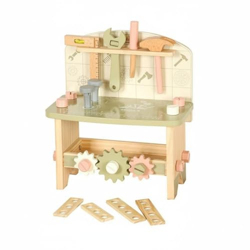 LeeQinersw Kinder Werkbank Spielzeug Werkbank Werkzeugbank Pädagogische Werkbank Werkzeugset Holzspielzeug mit Zahnrädern Schrauben Und Sortierten Aktivitätsteilen für Rollenspiel Zuhause Lernumfeld
